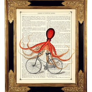 Octopus Kraken Bike Bicycle Tentacles Dictionary Poster - Steampunk Vintage Victorian Book Page Art Print