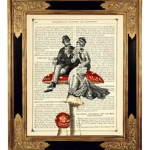 Couple Lady Gentleman affiche champignon Saint Valentin amour Steampunk Cottagecore - page de livre victorienne vintage Impression artistique