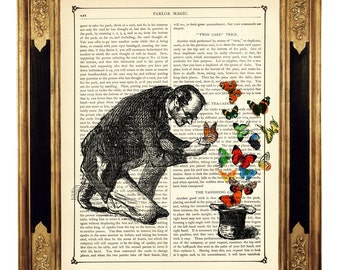Gentleman Butterflies Dictionary, chapeau haut de forme, affiche steampunk magique Dark Academia - page de livre victorienne vintage Impression artistique