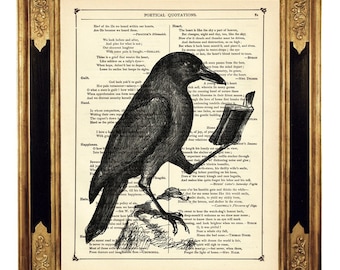 Livre de lecture Corbeau corbeau oiseau dictionnaire art Halloween Dark Academia - page de livre victorienne vintage impression d'art Steampunk