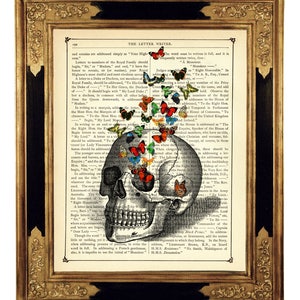 Human Skull Butterflies Bones Anatomy Butterfly Dark Academia Gothic Halloween Vintage Victorian Book Page Art Print Poster image 1