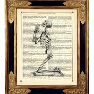 Praying Skeleton Dark Academia Halloween - Vintage Victorian Book Page Art Print Steampunk Gothic