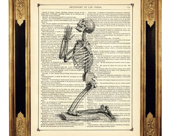 Praying Skeleton Dark Academia Halloween - Vintage Victorian Book Page Art Print Steampunk Gothic