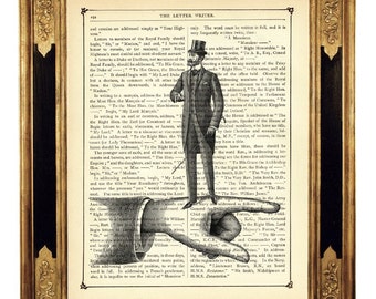 Gentleman Hand Finger Steampunk Poster Top Hat - Vintage Victorian Book Page Art Print Dictionary