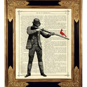Gentleman shotgun rifle Red Bird Dark Academia Peace - Vintage Victorian Book Page Art Print Steampunk