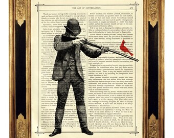 Caballero escopeta rifle Red Bird Dark Academia Peace - Vintage Victorian Book Page Art Print Steampunk