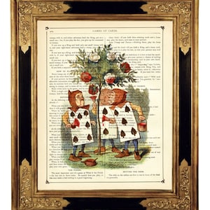 Alicia en el País de las Maravillas Diccionario Naipes Soldados Rose Bush Cottagecore - Vintage Libro Victoriano Página Arte Impresión Steampunk