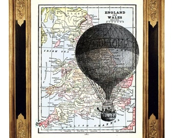 BEPERKTE hete luchtballon luchtschip foto - Steampunk Vintage Victoriaanse kaart Art Print