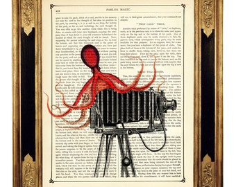 Dictionnaire de pieuvres appareil photo Kraken Steampunk Poster Dictionary - page de livre victorienne vintage Impression artistique