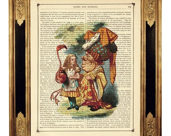 Alice no país das maravilhas Rainha de Copas Flamingo Croquet Cottagecore cor - Página de livro vitoriano vintage Impressão artística Steampunk