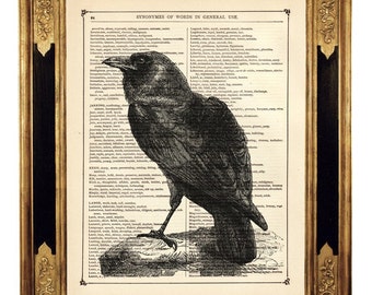 Halloween Raven Art Print Crow Bird Dictionary Dark Academia - Vintage Victoriaanse boekpagina Art Print Steampunk gotische poster