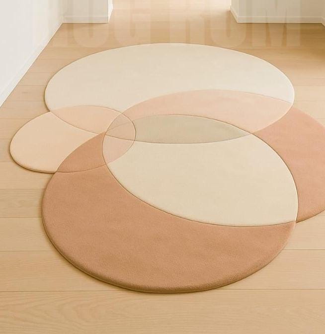 Minimalist Round Area Rug: Beige & Blush Overlapping Circles - Etsy