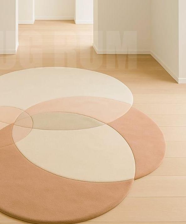 Minimalist Round Area Rug: Beige & Blush Overlapping Circles - Etsy