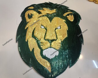 Custom Lion Sequin Mascot Patch, Personalized Cheer Team Logo Patch, Iron On Applique for Jackets & Bags