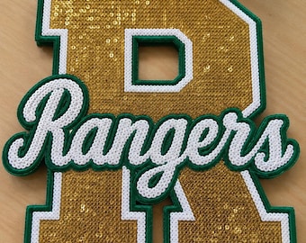 Custom Sequin Patches, School Mascot Patch, Varsity Letter Patch, Personalized Iron On Jacket Patch