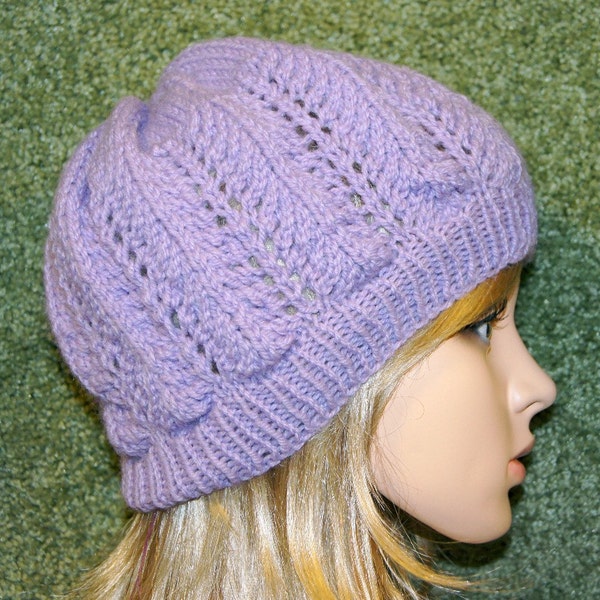 Geogeous lacey lavender knit hat. Very soft and fun to wear