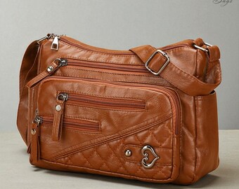 Stylish PU Leather Zipper Bag / Girls Crossbody Purse / Soft Shoulder HandBag / Women’s Heart Tote / Ladies Leather Purse / Gift for Her
