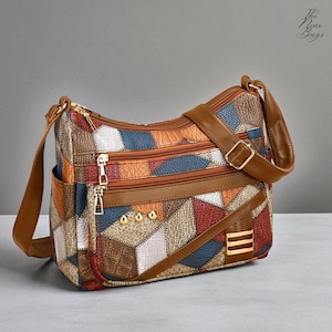 Bolsa transversal de couro sintético colorida: bolsa de ombro com zíper para mulheres
