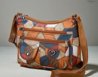 Borsa in pelle PU per donna / Borsa a tracolla per ragazza / Borsa a tracolla in morbida pelle PU / Borsa con cerniera da donna / Borsa tote multicolore da donna / Idea regalo