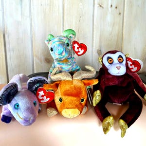Vintage Ty Beanie Babies Zodiac Collection – Chinese Zodiac Plush Animals – 2000s Collectible Stuffed Toys