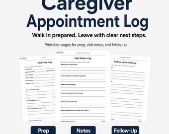 Caregiver Appointment Log Printable, Doctor Visit Notes, Appointment Prep and Follow Up Log for Caregivers