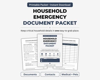 Family Emergency Binder Printable | Household Emergency Document Packet | Important Documents Organizer
