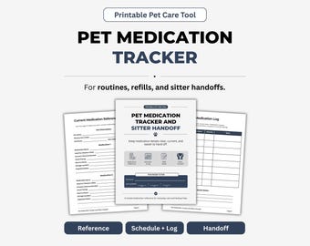Pet Medication Tracker Printable, Pet Medicine Log and Schedule, Sitter Handoff Notes