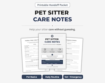 Pet Sitter Instructions Printable, Care Notes and Checklist, Dog Sitter Information Sheet