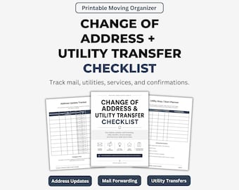 Moving Checklist Printable, Change of Address & Utility Transfer Organizer, Mail Forwarding Tracker