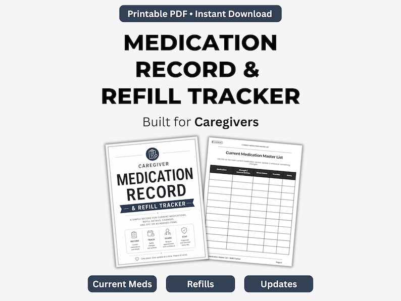 Refill Roster Log Medication Tracker Printable, Caregiver Medication Log, Refill Tracker ...