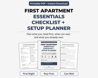 First Apartment Checklist, Apartment Essentials & Setup Planner, Printable Move-In PDF, Apartment Must Haves