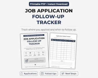 Job Application Tracker Printable PDF, Job Search Tracker, Follow Up Log, Interview Contact Organizer
