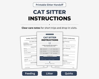 Cat Sitter Instructions Printable, Cat Care Checklist for Feeding, Litter, Quirks & Emergency Contacts