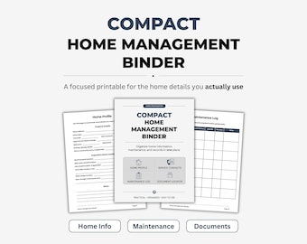 Home Management Binder Printable, Home Maintenance Log, Home Records and Document Organizer