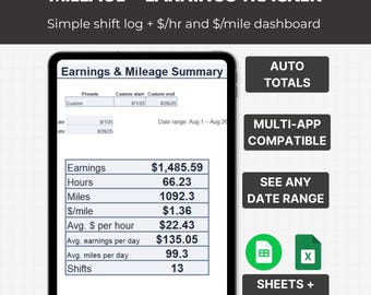 Delivery Driver Mileage & Earnings Tracker Spreadsheet (Google Sheets + Excel) – 2026 Edition