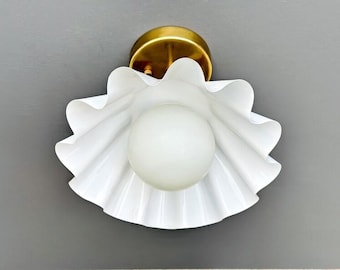 Vintage messing lampenkap met ruches uit het midden van de eeuw moderne messing bloemenkap geschulpte verzonken plafondverlichting hanglamp