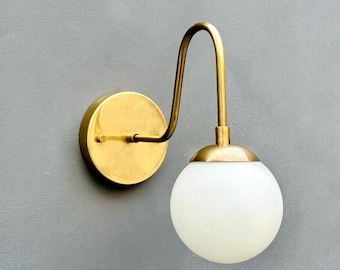 1 Milk Glass Globe Brass Wall Sconce Light: Mid Century Sconce Lighting Wall Light Fixture