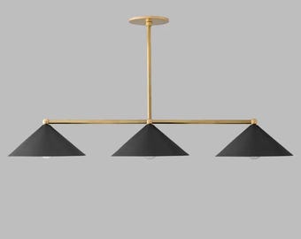 Antique Brass 3 Light Linear Chandelier Light Fixture: Black Mid-Century Modern Light Chandelier Lighting Dining Room