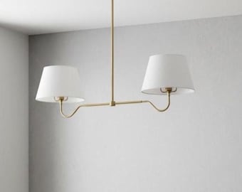 Brass Linear Chandelier Light: 2 Shade Light Antique Chandelier Lighting Fixtures