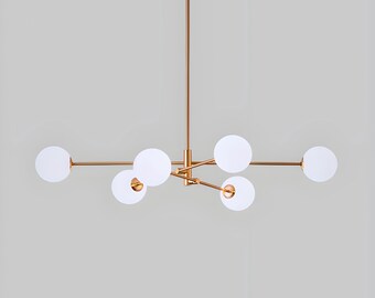 Brass Sputnik Chandelier Light Fixture: 6 Arm Milk Glass Globe Modern Chandelier Lighting Fixtures