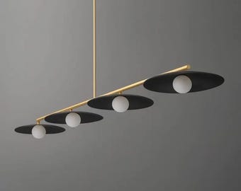 Brass And Black Linear Chandelier Light: Milk Glass Globe Linear Pendant Lighting Fixtures