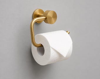 Toilet Paper Holder - Tissue Roll Holder - Antique Toilet Paper Roll Holder - Simple Unlaquered Polished Brass Wall Mounted Bathroom Decor