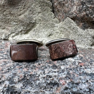 Vintage Silver 875 assay value Cufflinks with natural Stone Rhodonite USSR