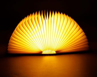 Opvouwbare USB-boeklamp – hout- en papierontwerp, draagbaar, oplaadbare tafellamp van 800 mAh