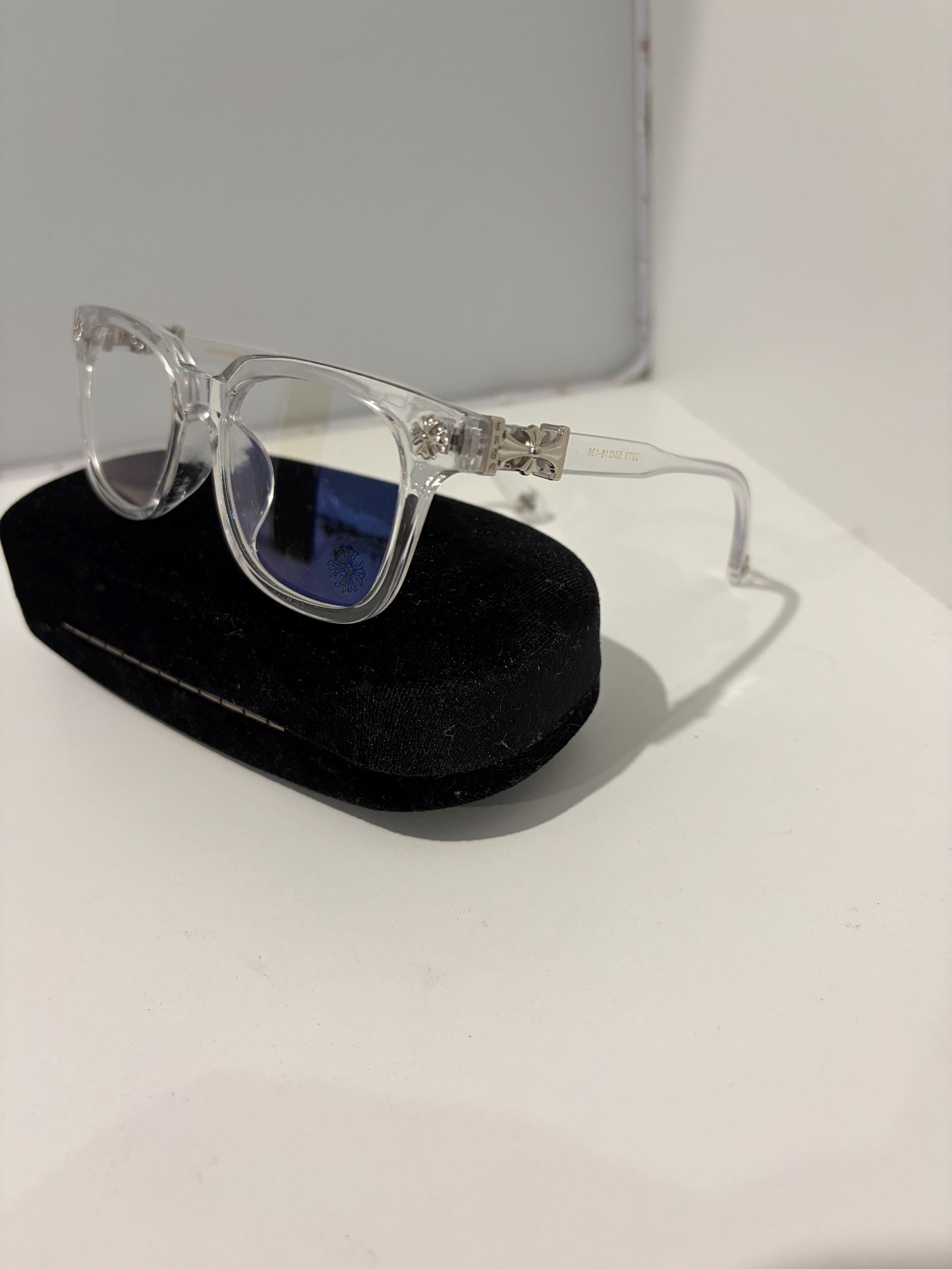 Chromhearts　クリアサングラス Chromeheart Clear Silver Cross & Flower Glasses (with Blue Light