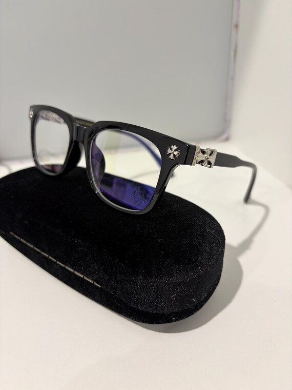 Black and Silver Chromeheart Cross and Flower Glasses (W/ BLUE