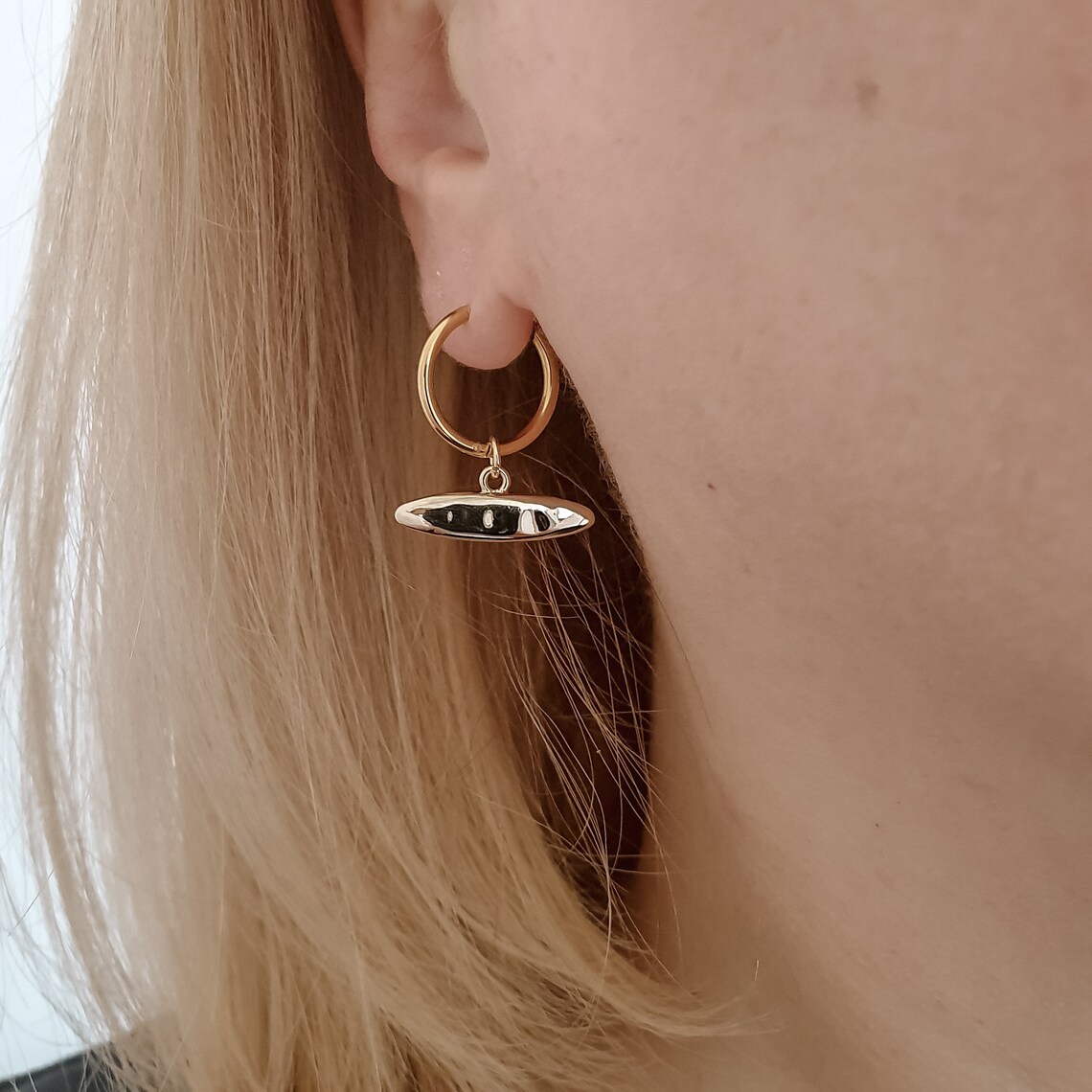 Gold T Bar Hoop Earrings Gold Drop Hoops Minimal Earrings Etsy