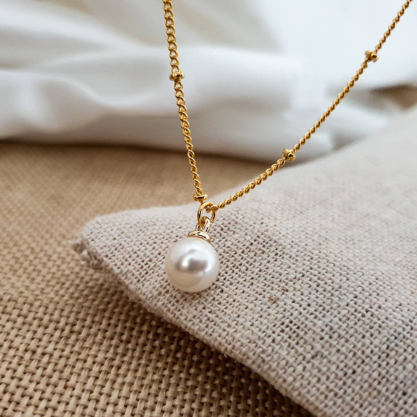 Simple Pearl Necklace Minimal Gold Pearl Necklace Dainty Etsy