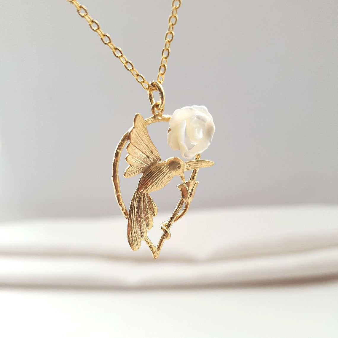 Gold Bird Necklace Bird Pendant Necklace Etsy