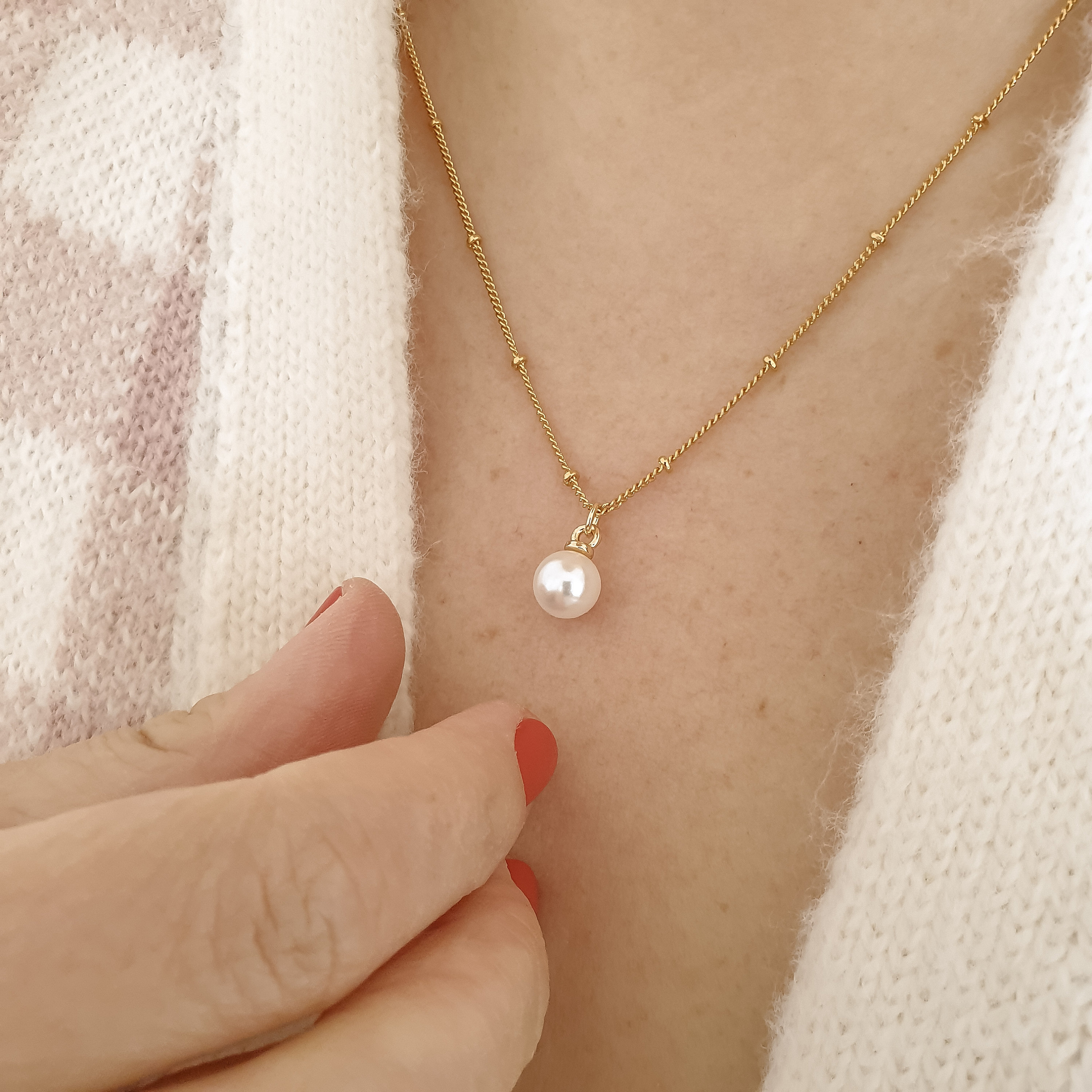 Simple Pearl Necklace Minimal Gold Pearl Necklace Dainty Etsy